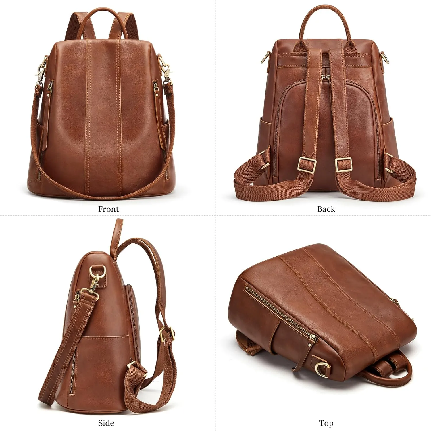 S-ZONE Leather Backpack Purses for Women Antitheft Rucksack Shoulder Bag Medium