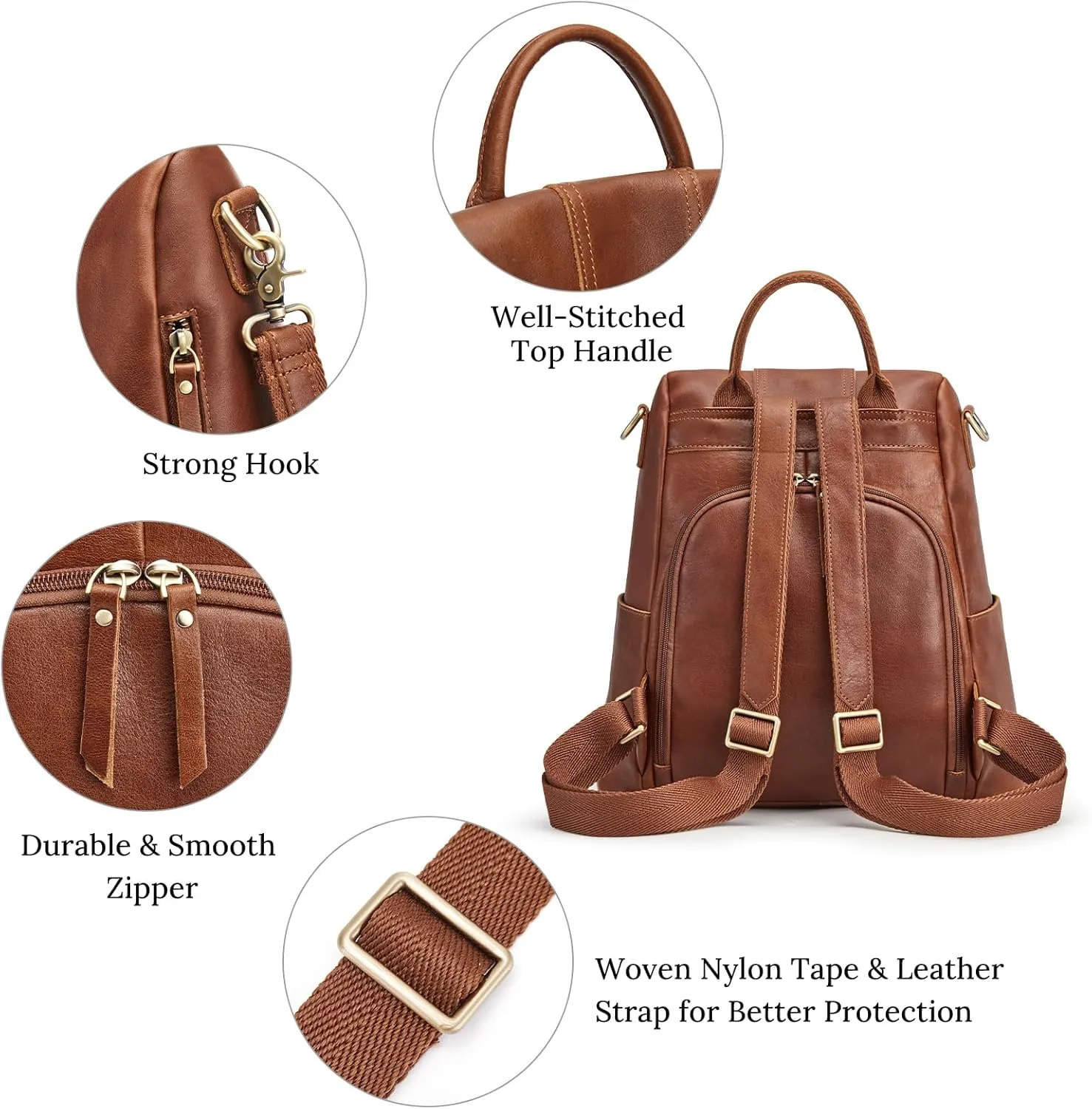 S-ZONE Leather Backpack Purses for Women Antitheft Rucksack Shoulder Bag Medium