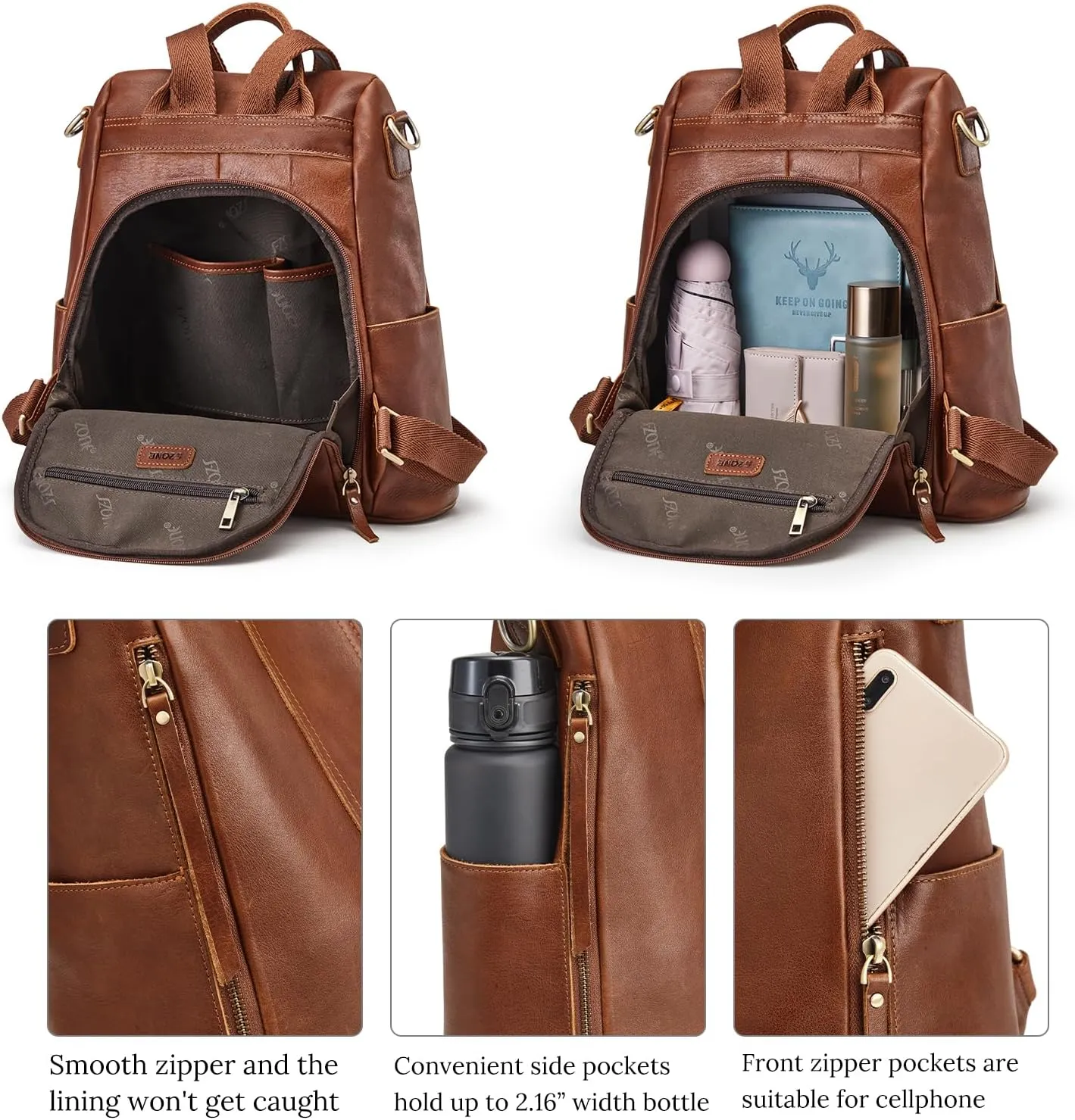 S-ZONE Leather Backpack Purses for Women Antitheft Rucksack Shoulder Bag Medium