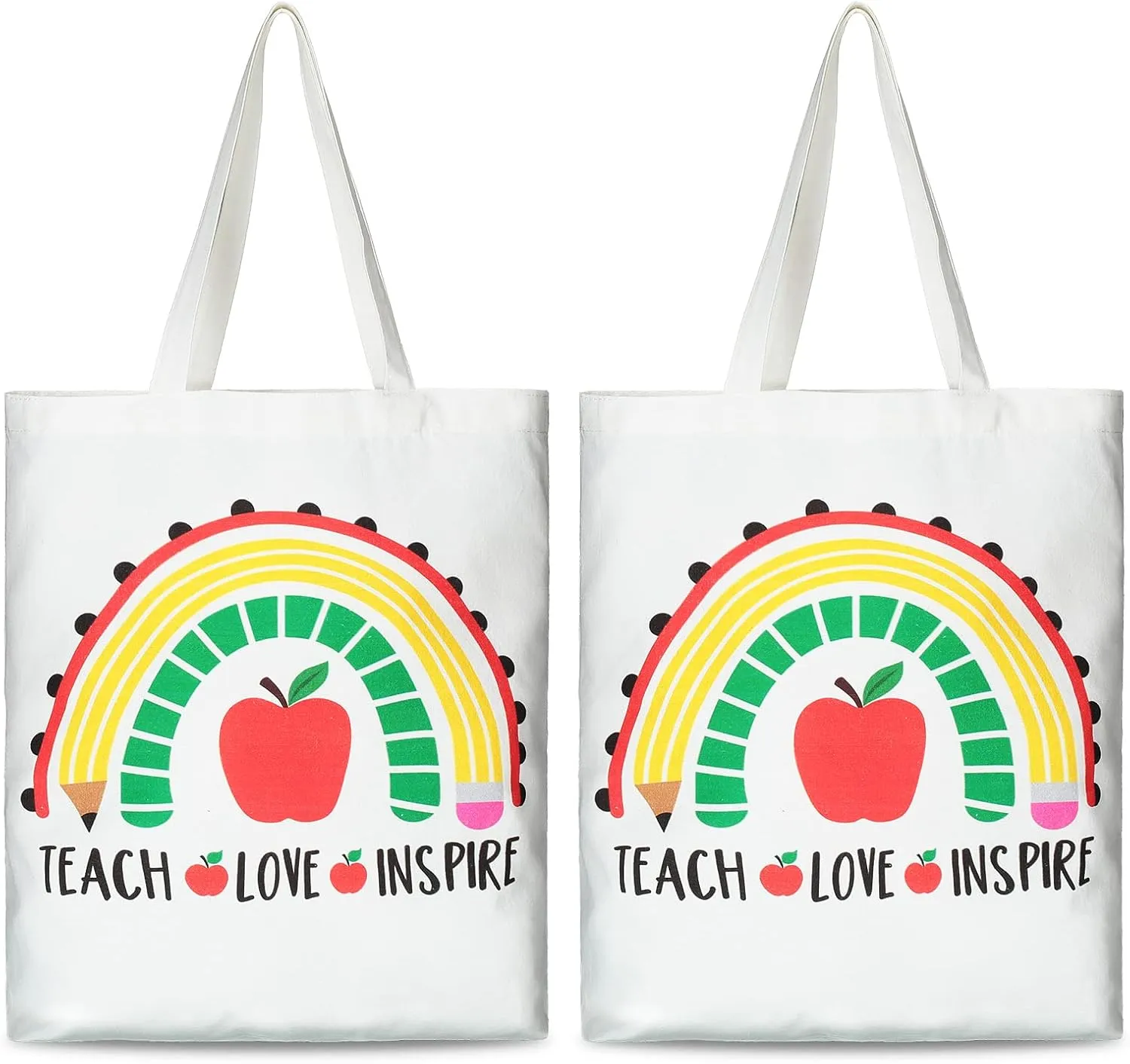 Saintrygo 2 Pack Teacher Canvas Totes Bag Teacher Appreciation Gifts Love Inspire Teach Gift Handbags Reusable(Love Teacher)