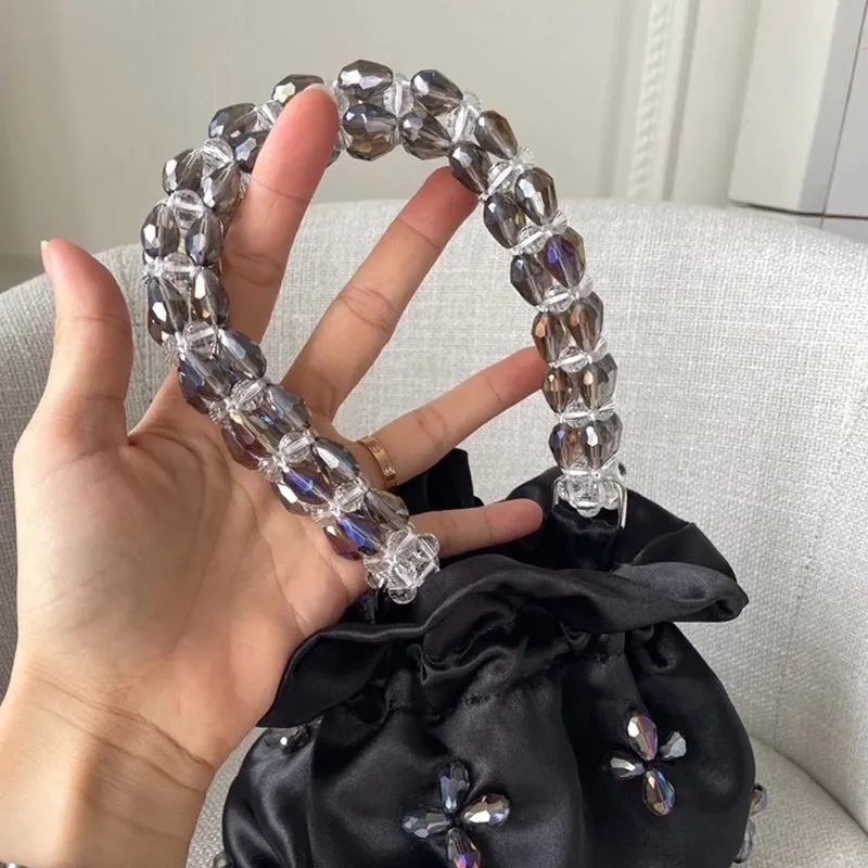 Satin Beaded Hobo Handbag