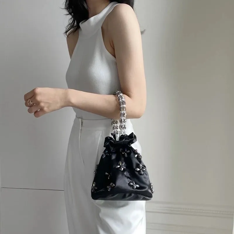Satin Beaded Hobo Handbag