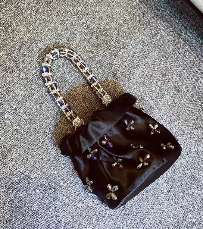 Satin Beaded Hobo Handbag
