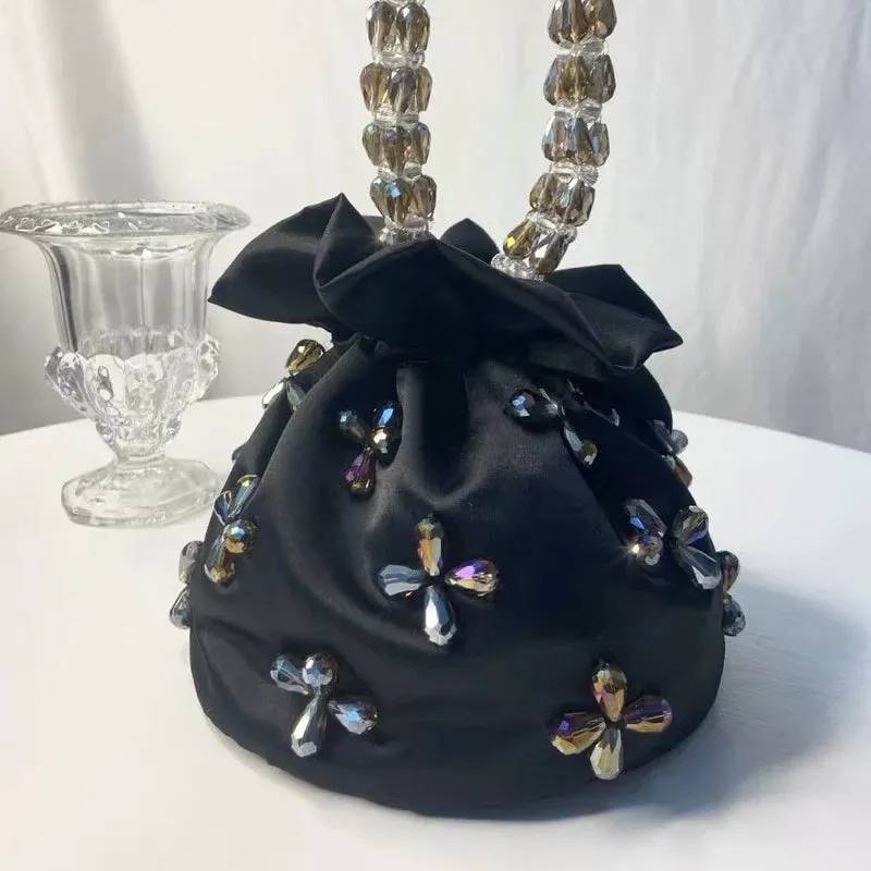 Satin Beaded Hobo Handbag