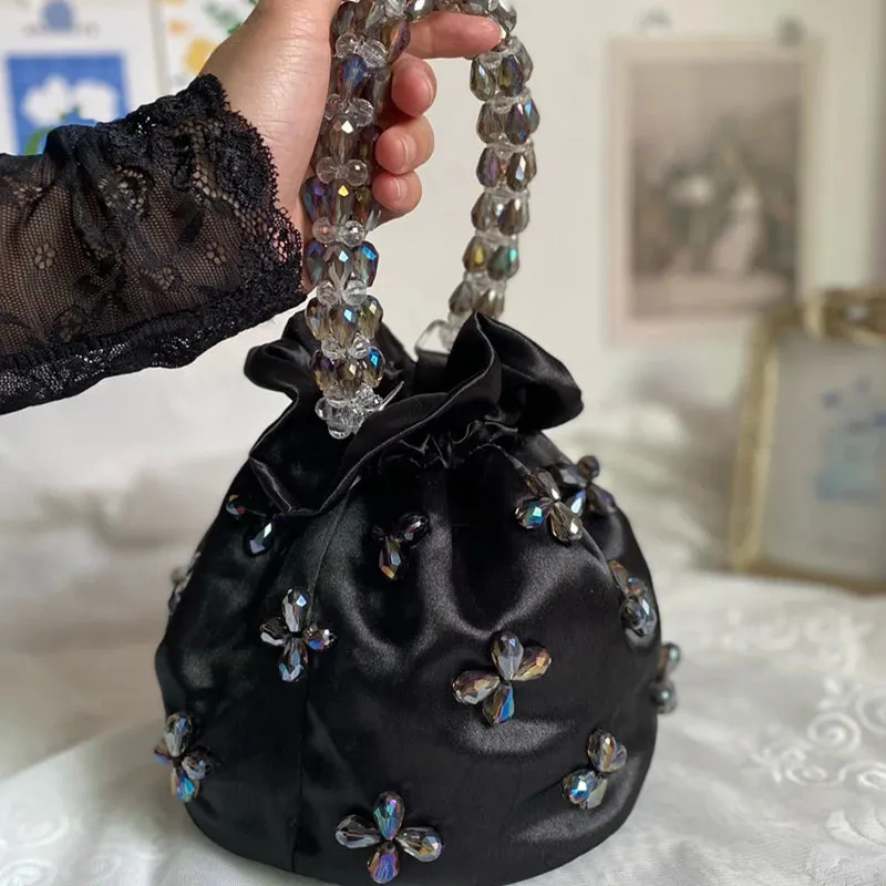 Satin Beaded Hobo Handbag