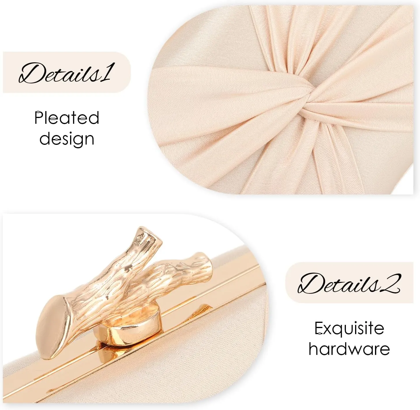 Satin Clutch Purses for Women Pleated Evening Bag Formal with Chain for Party, Wedding and Prom