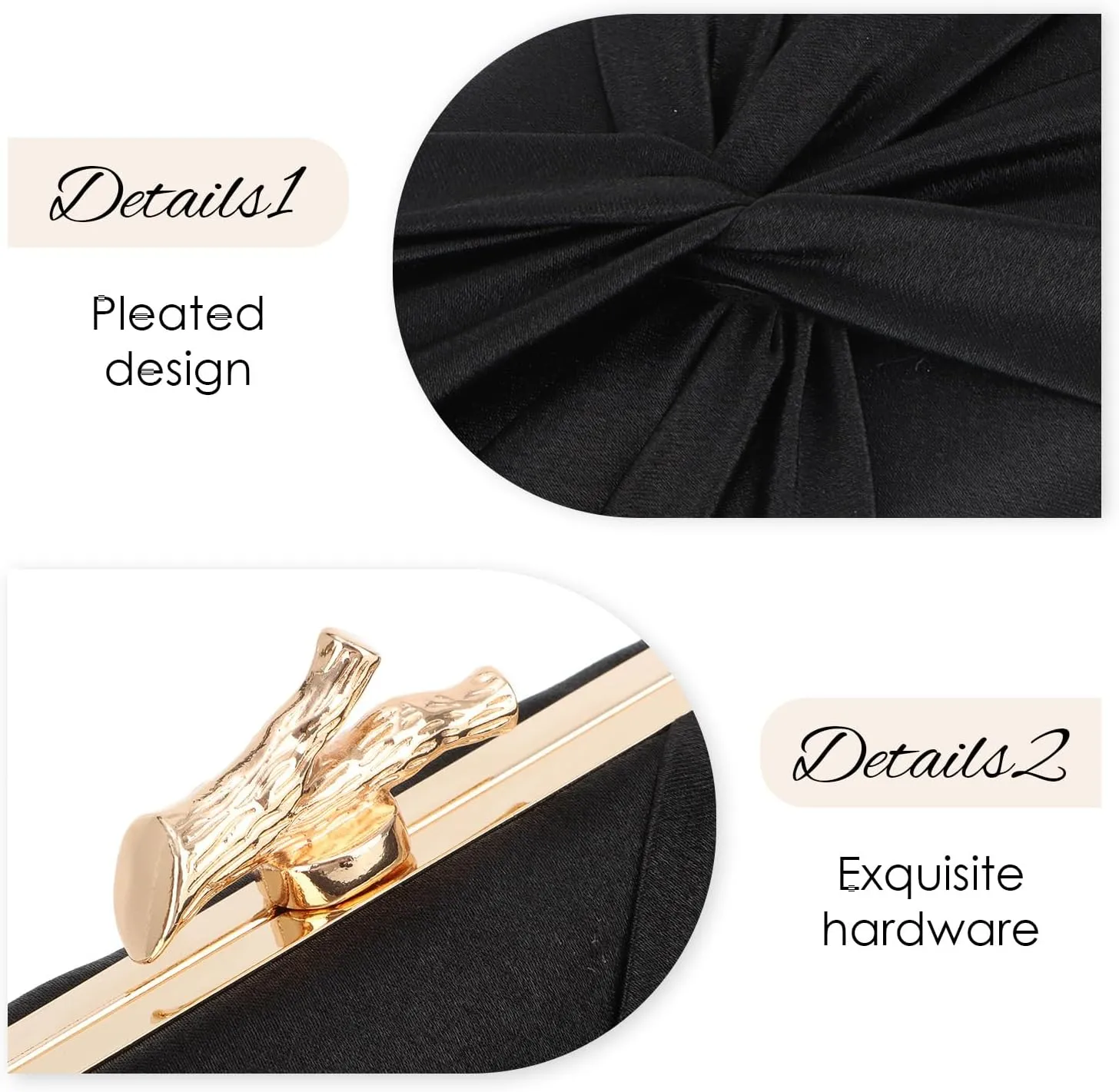 Satin Clutch Purses for Women Pleated Evening Bag Formal with Chain for Party, Wedding and Prom