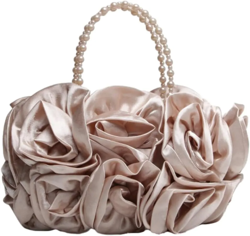 Satin Floral Evening Clutch - Elegant Handbag for Bride, Bridesmaid & Party, Timeless Wedding Accessory