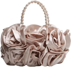 Satin Floral Evening Clutch - Elegant Handbag for Bride, Bridesmaid & Party, Timeless Wedding Accessory