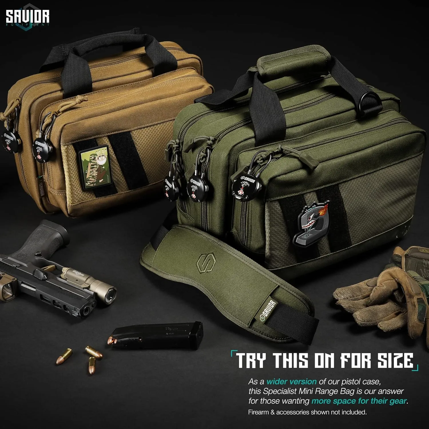 Savior Equipment Specialist Series Mini Range Bag Tactical Dual Pistol Handgun Revolver Hunting Bag Gun Carrying Case, X-Large Compartments w/Lockable Zippers, Deluxe Padded Shoulder Strap Included