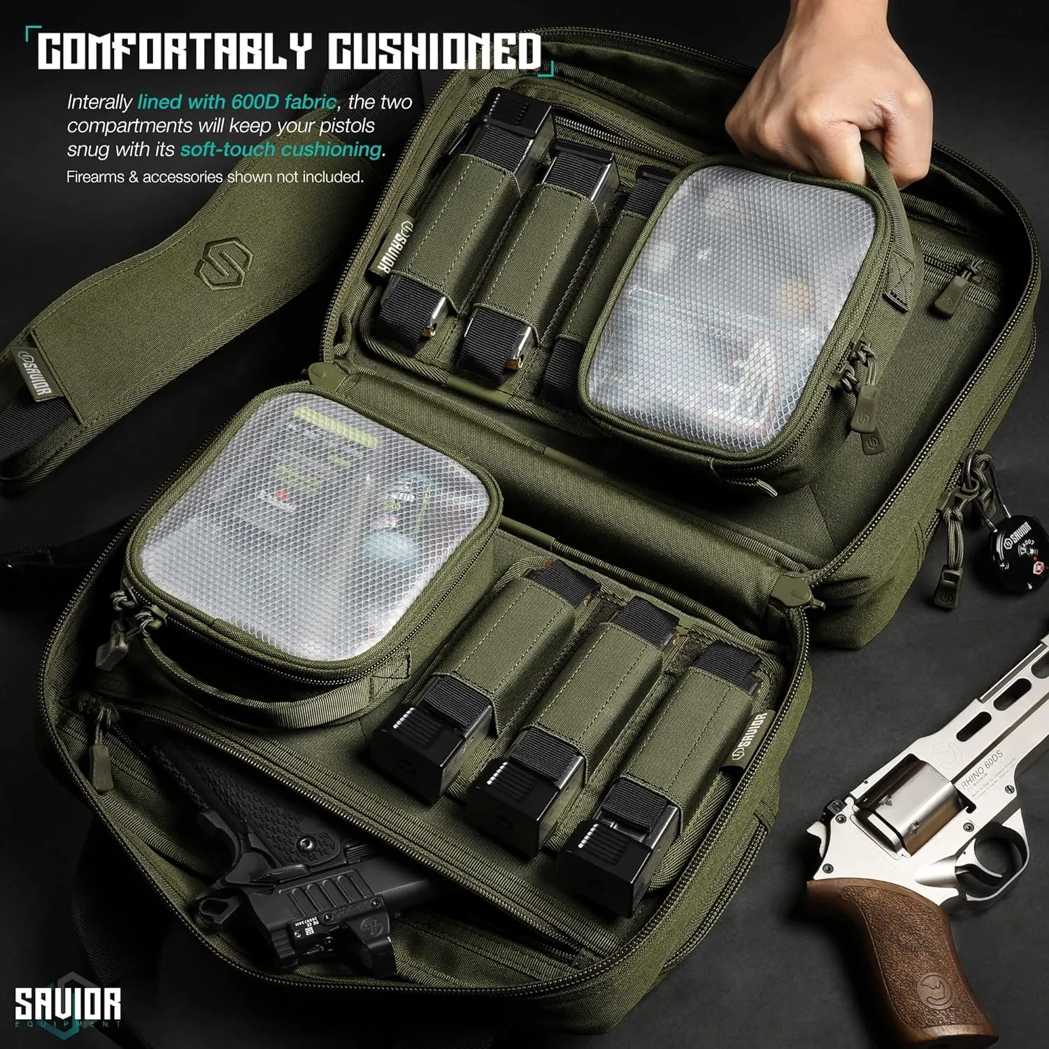 Savior Equipment Specialist Series Mini Range Bag Tactical Dual Pistol Handgun Revolver Hunting Bag Gun Carrying Case, X-Large Compartments w/Lockable Zippers, Deluxe Padded Shoulder Strap Included