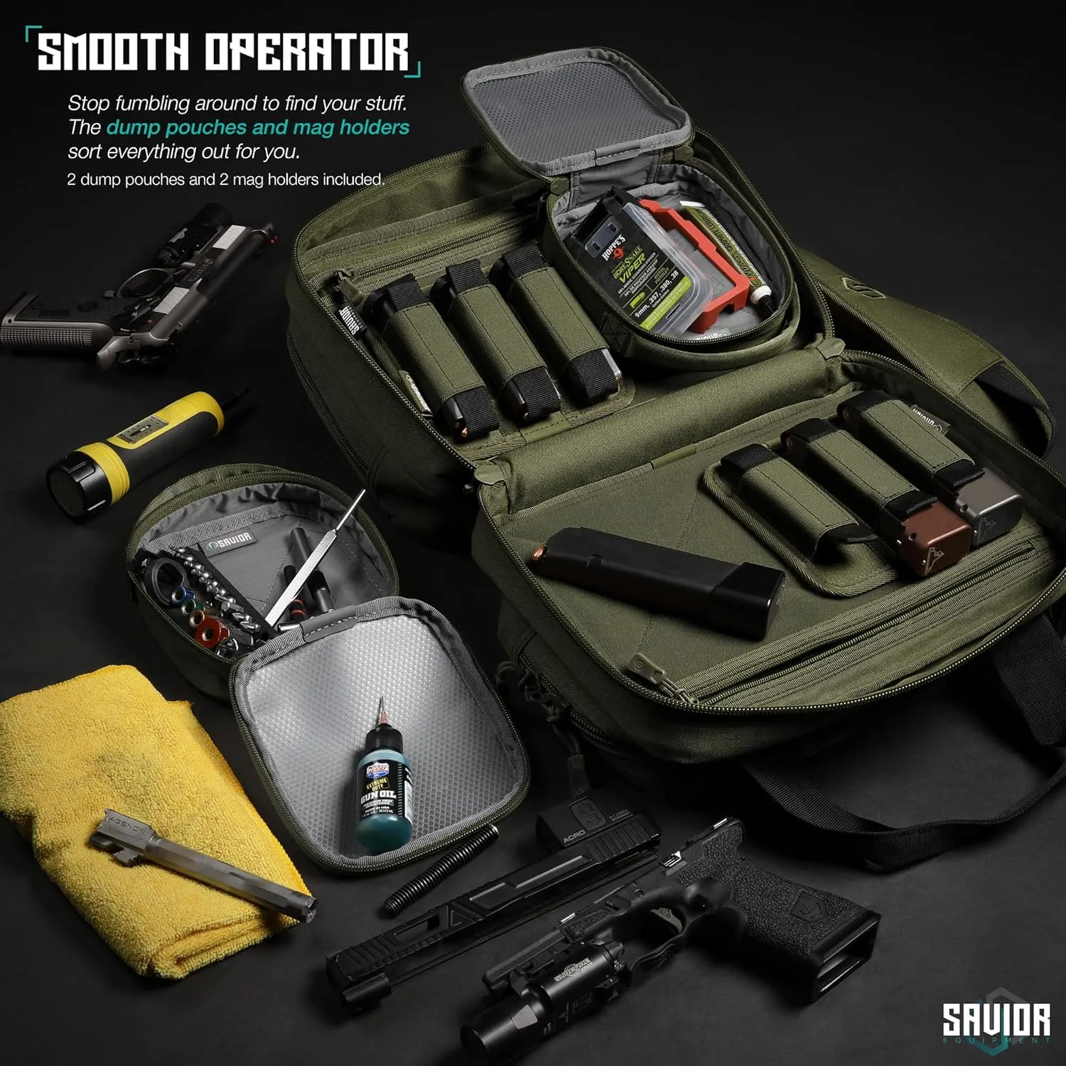 Savior Equipment Specialist Series Mini Range Bag Tactical Dual Pistol Handgun Revolver Hunting Bag Gun Carrying Case, X-Large Compartments w/Lockable Zippers, Deluxe Padded Shoulder Strap Included