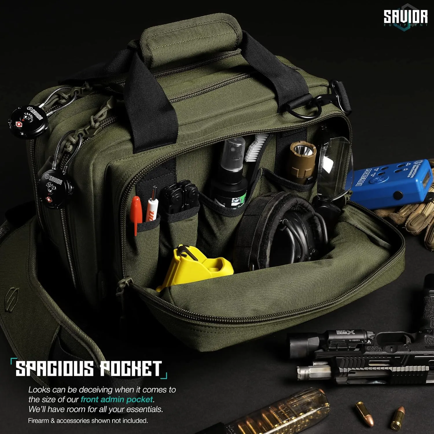 Savior Equipment Specialist Series Mini Range Bag Tactical Dual Pistol Handgun Revolver Hunting Bag Gun Carrying Case, X-Large Compartments w/Lockable Zippers, Deluxe Padded Shoulder Strap Included
