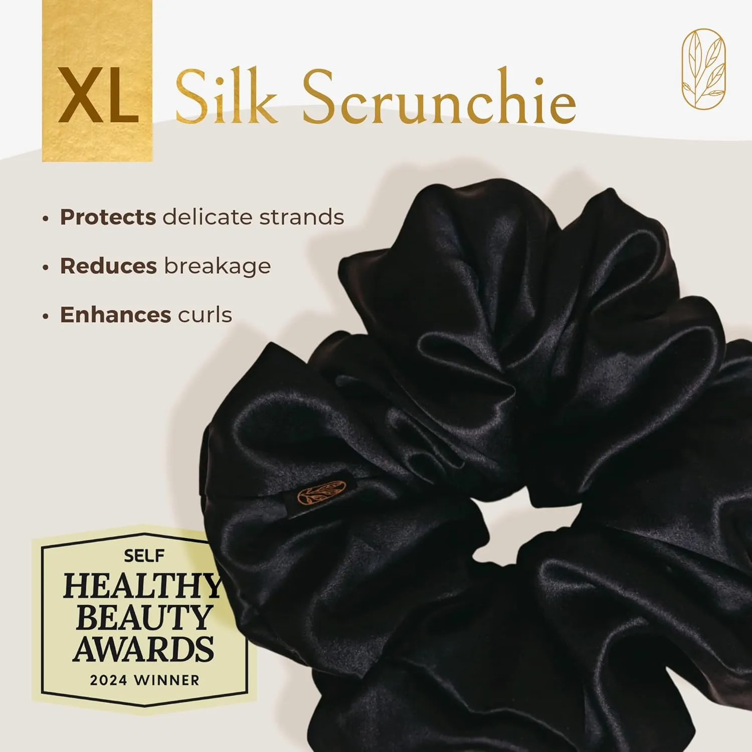 Scrunchies for Women, Extra Large Silk Scrunchies for Curly & Thick Hair, Silk Hair Ties No Damage Accessories, Ponytail Holders -Black, XL