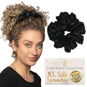 Scrunchies for Women, Extra Large Silk Scrunchies for Curly & Thick Hair, Silk Hair Ties No Damage Accessories, Ponytail Holders -Black, XL