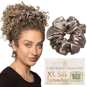 Scrunchies for Women, Extra Large Silk Scrunchies for Curly Hair, Silk Hair Ties No Damage, Hair Accessories for Thick Hair, Ponytail Holder -London Fog, XL