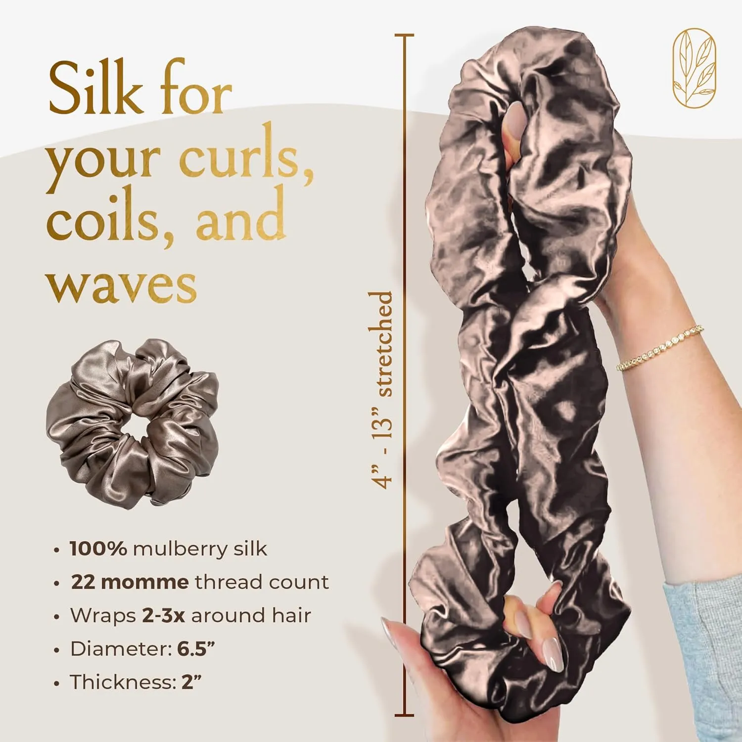 Scrunchies for Women, Extra Large Silk Scrunchies for Curly Hair, Silk Hair Ties No Damage, Hair Accessories for Thick Hair, Ponytail Holder -London Fog, XL