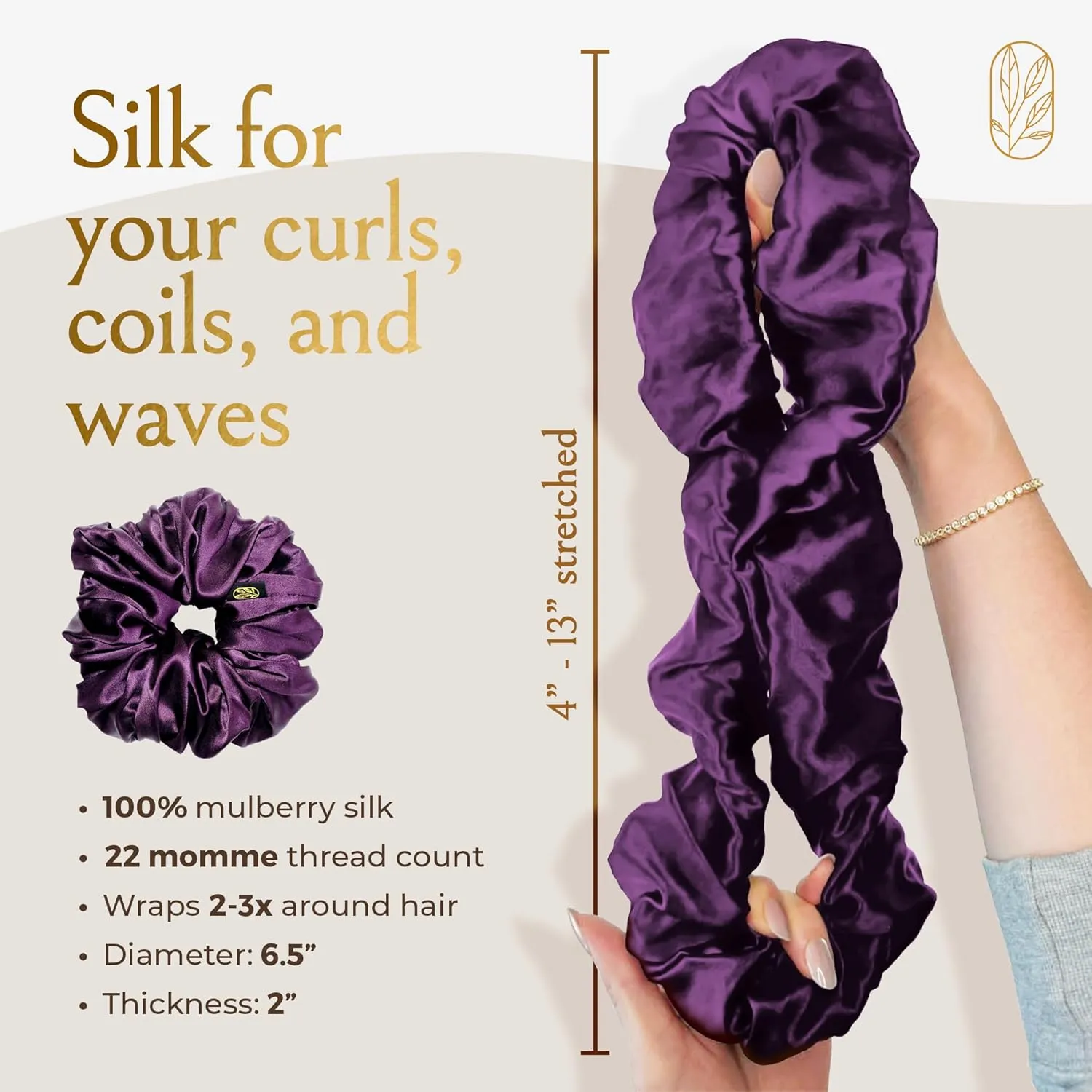 Scrunchies for Women, Extra Large Silk Scrunchies for Curly Hair, Silk Hair Ties No Damage, Hair Accessories for Thick Hair, Ponytail Holders -Amethyst, XL