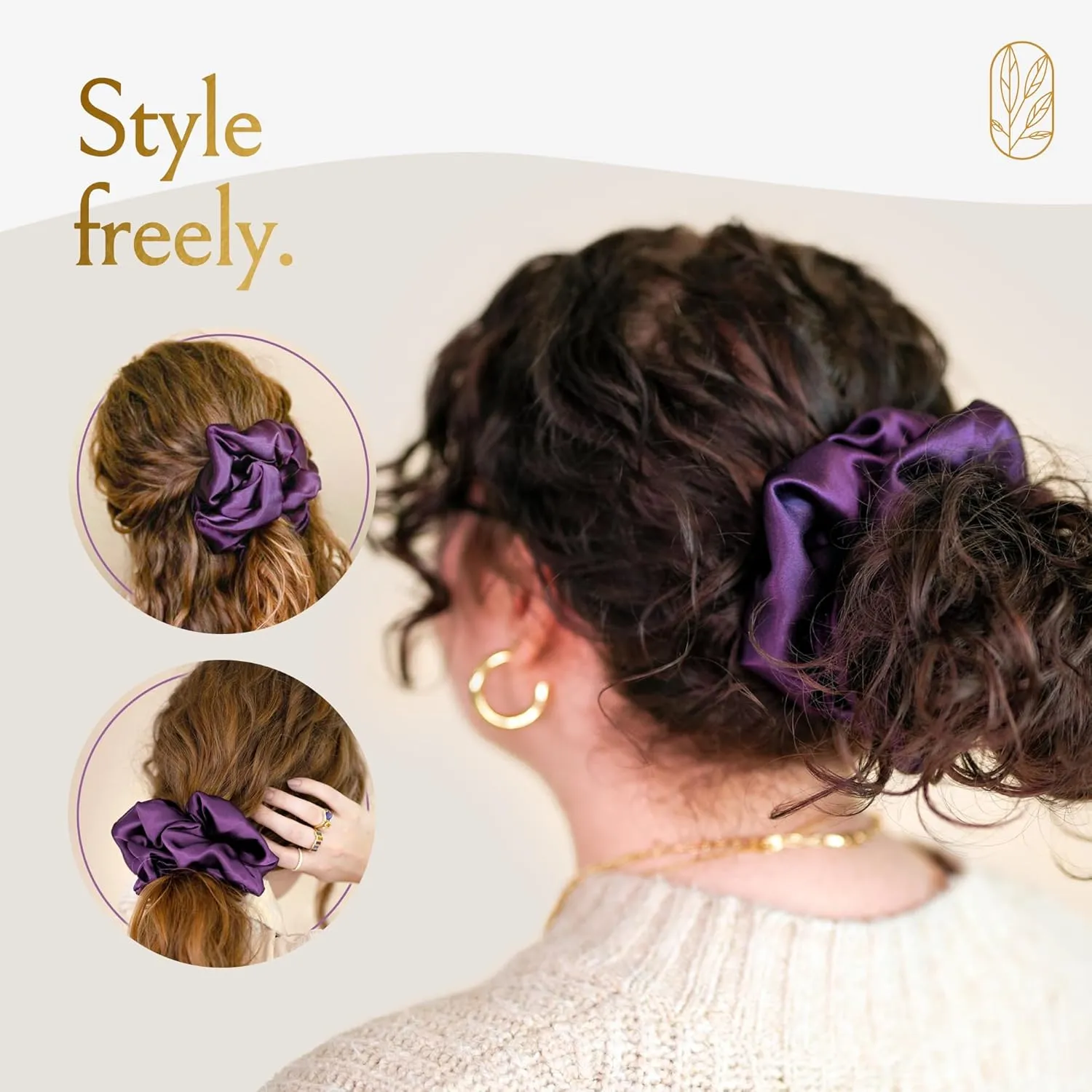 Scrunchies for Women, Extra Large Silk Scrunchies for Curly Hair, Silk Hair Ties No Damage, Hair Accessories for Thick Hair, Ponytail Holders -Amethyst, XL
