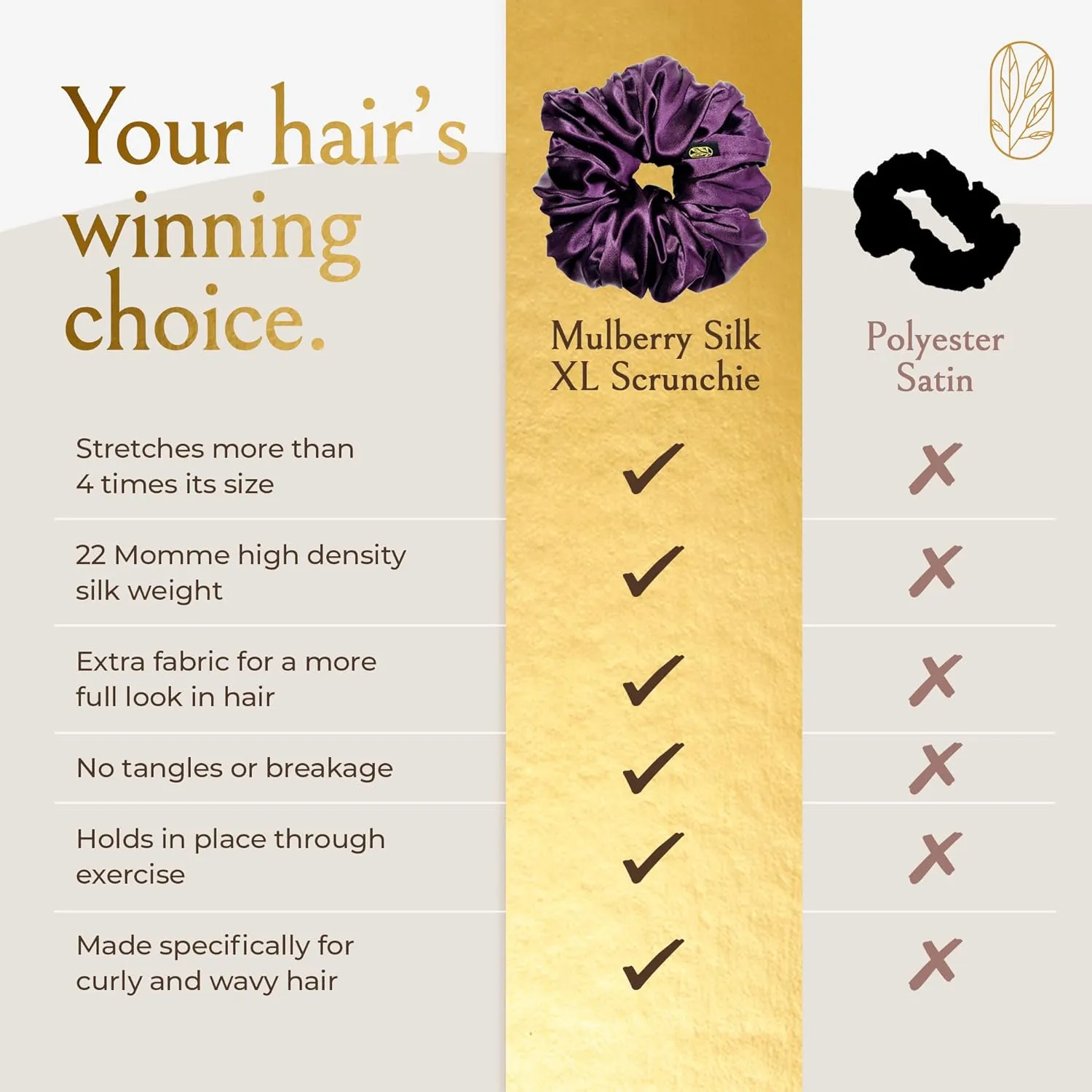 Scrunchies for Women, Extra Large Silk Scrunchies for Curly Hair, Silk Hair Ties No Damage, Hair Accessories for Thick Hair, Ponytail Holders -Amethyst, XL