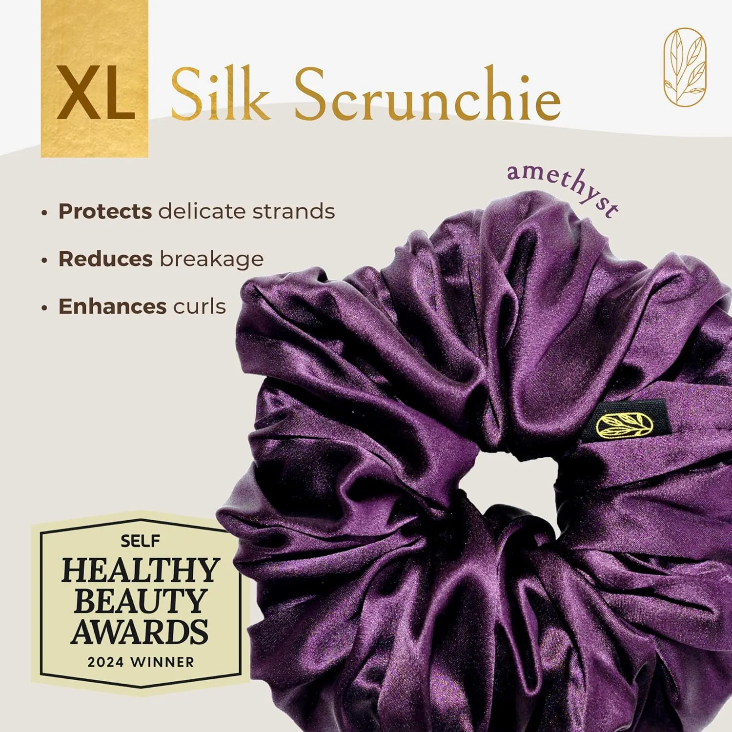 Scrunchies for Women, Extra Large Silk Scrunchies for Curly Hair, Silk Hair Ties No Damage, Hair Accessories for Thick Hair, Ponytail Holders -Amethyst, XL