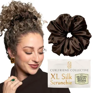 Scrunchies for Women, Extra Large Silk Scrunchies for Curly Hair, Silk Hair Ties No Damage, Hair Accessories for Thick Hair, Ponytail Holders -Espresso, XL