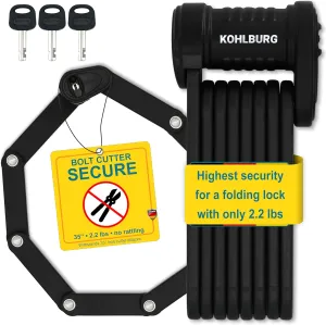 Security Folding Lock only 2.2 lbs - 35" Foldable Bicycle Lock - German Security Standard - Very Secure Folding Bike Lock - Compact Heavy Duty Bike Lock with Keys & Bracket for e Bike Scooter