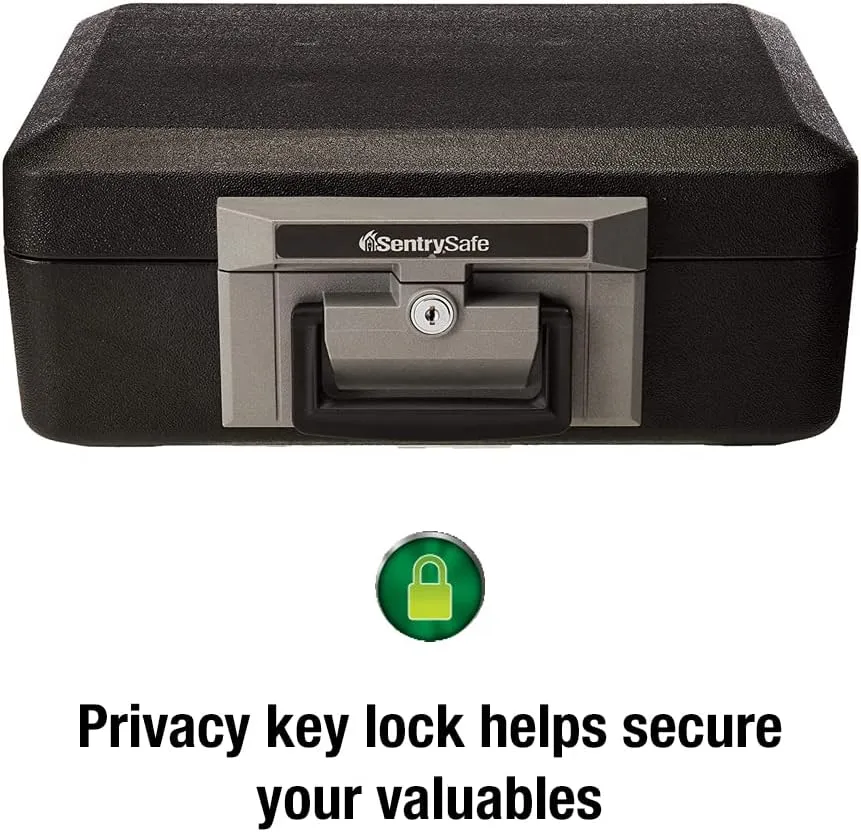 SentrySafe Fireproof Safe Box with Key Lock, Chest Safe with Carrying Handle to Secure Money, Jewelry, Documents, 0.25 Cubic Feet, 6.3 x 15.3 x 12.1 Inches, 1160