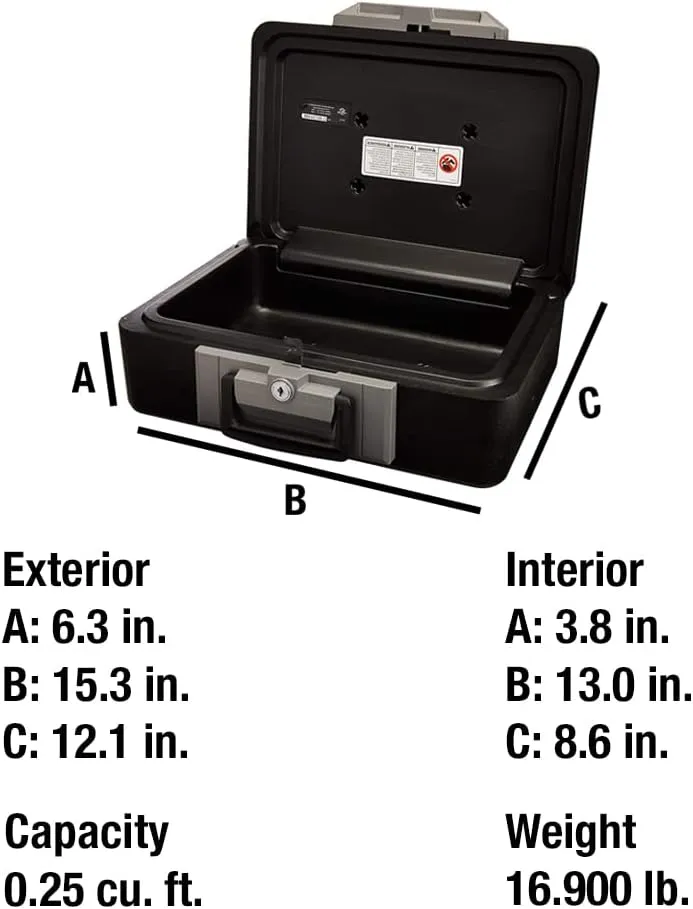SentrySafe Fireproof Safe Box with Key Lock, Chest Safe with Carrying Handle to Secure Money, Jewelry, Documents, 0.25 Cubic Feet, 6.3 x 15.3 x 12.1 Inches, 1160
