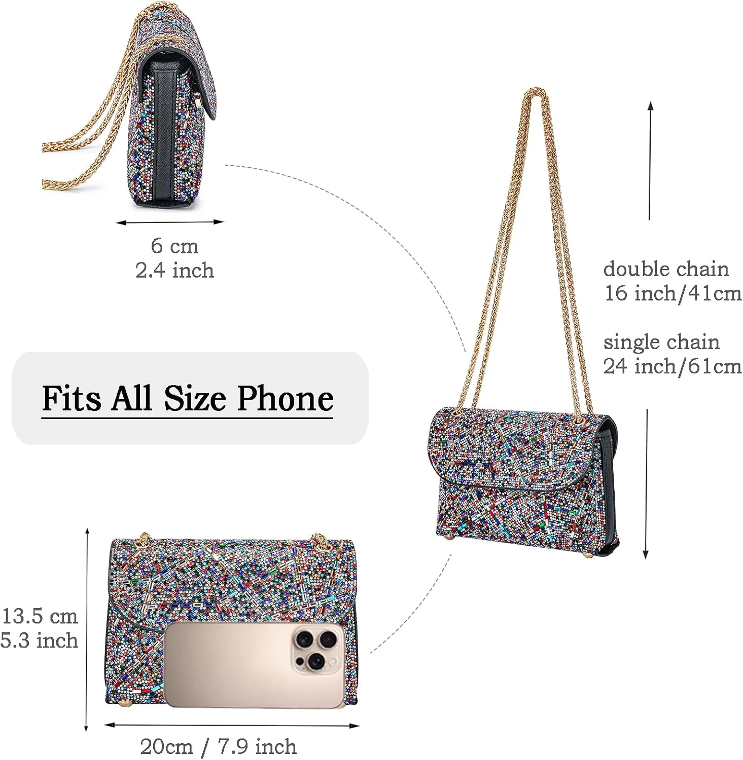 Shoulder Bags Crossbody Bag Purses Handbags Crystals Rhinestone Evening Bag for Women Clutch Purse with Chain
