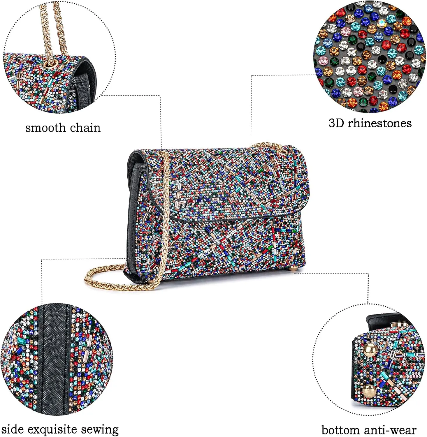 Shoulder Bags Crossbody Bag Purses Handbags Crystals Rhinestone Evening Bag for Women Clutch Purse with Chain