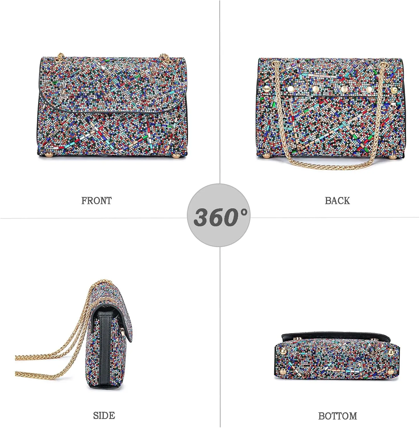 Shoulder Bags Crossbody Bag Purses Handbags Crystals Rhinestone Evening Bag for Women Clutch Purse with Chain