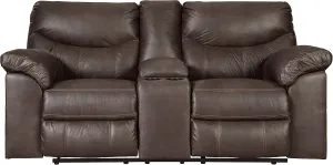 Signature Design by Ashley Boxberg Faux Leather Manual Double Reclining Loveseat with Center Console, Dark Brown