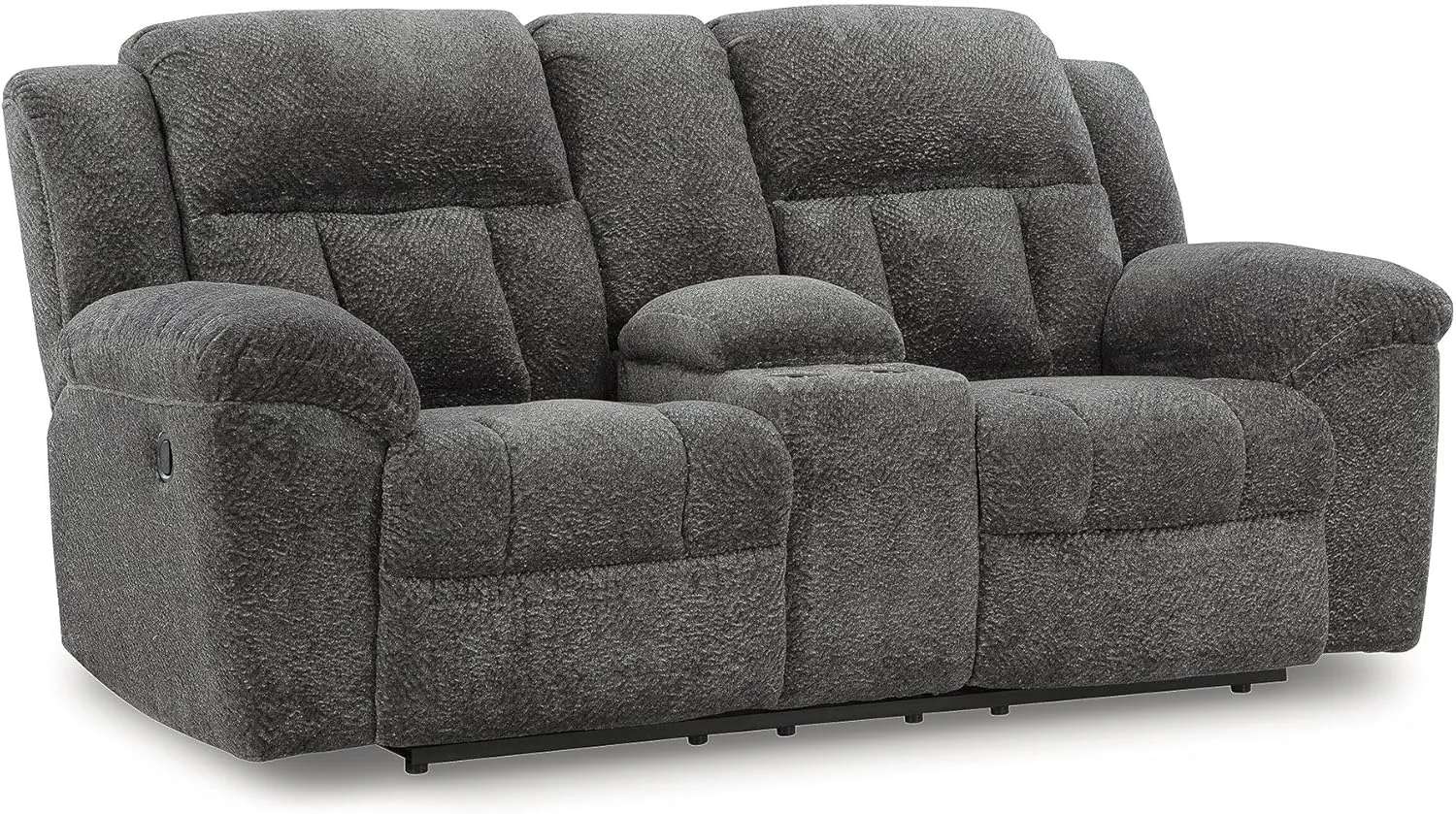 Signature Design by Ashley Frohn Contemporary Manual Reclining Loveseat with Console with Console, Storage and Cup Holders, Gray