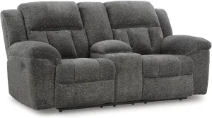 Signature Design by Ashley Frohn Contemporary Manual Reclining Loveseat with Console with Console, Storage and Cup Holders, Gray