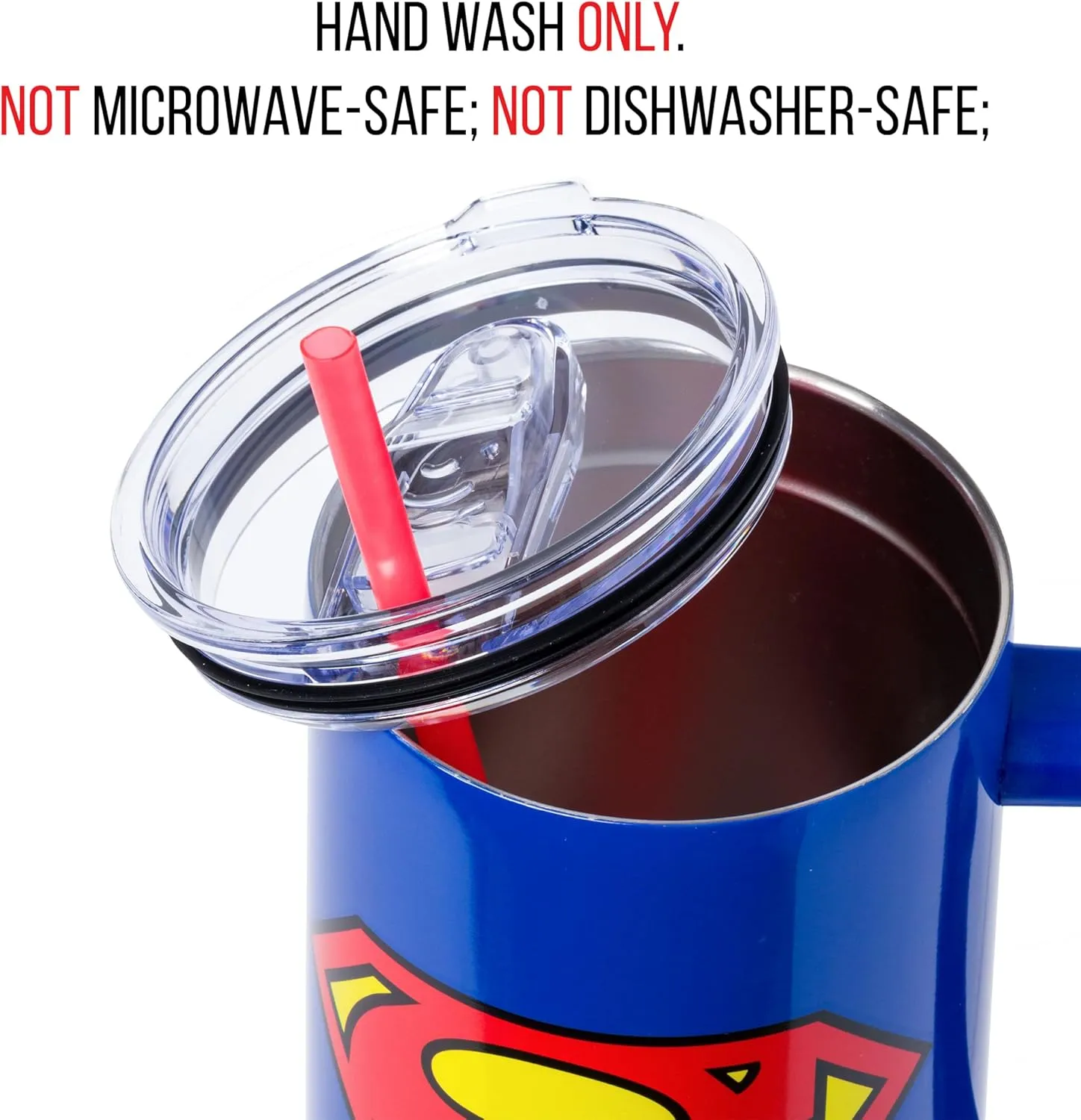 Silver Buffalo DC Comics Superman Logo Stainless Steel Tumbler with Handle and Straw, Fits in Standard Cup Holder, 40 Ounces
