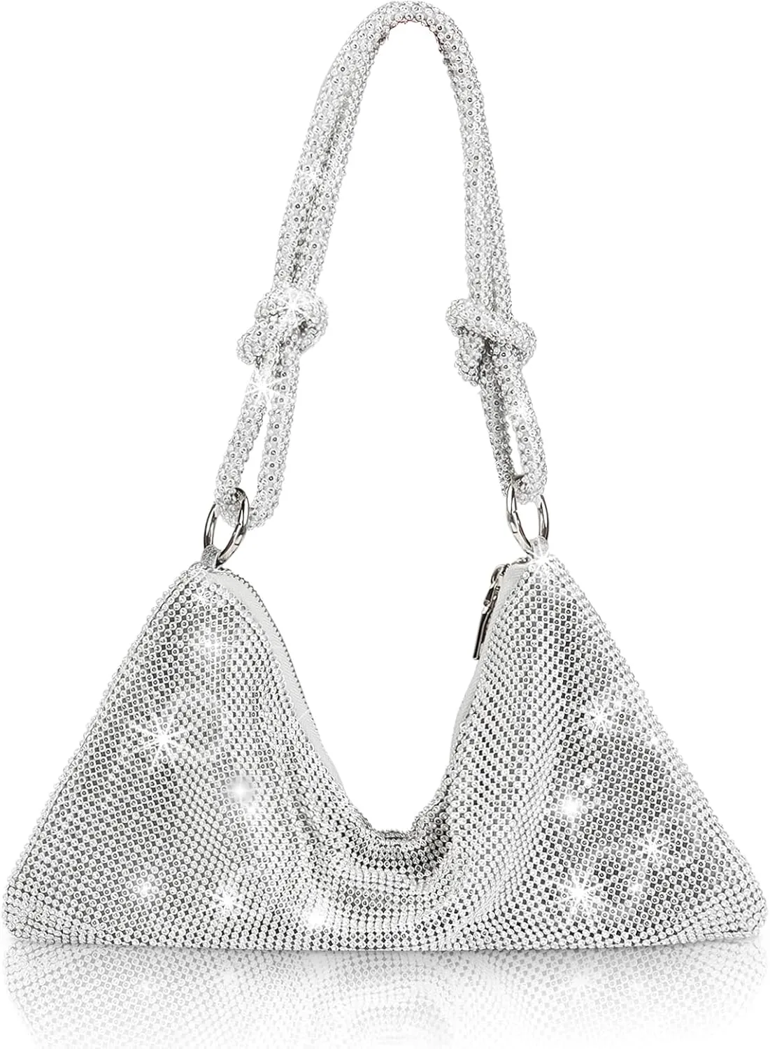 Silver Rhinestone Purse, Women Evening Bag Glitter Bling Sparkly Bags, Gold Purse Wedding, Glitter Silver Bag Crystal Prom Clutchs for Party/Formal