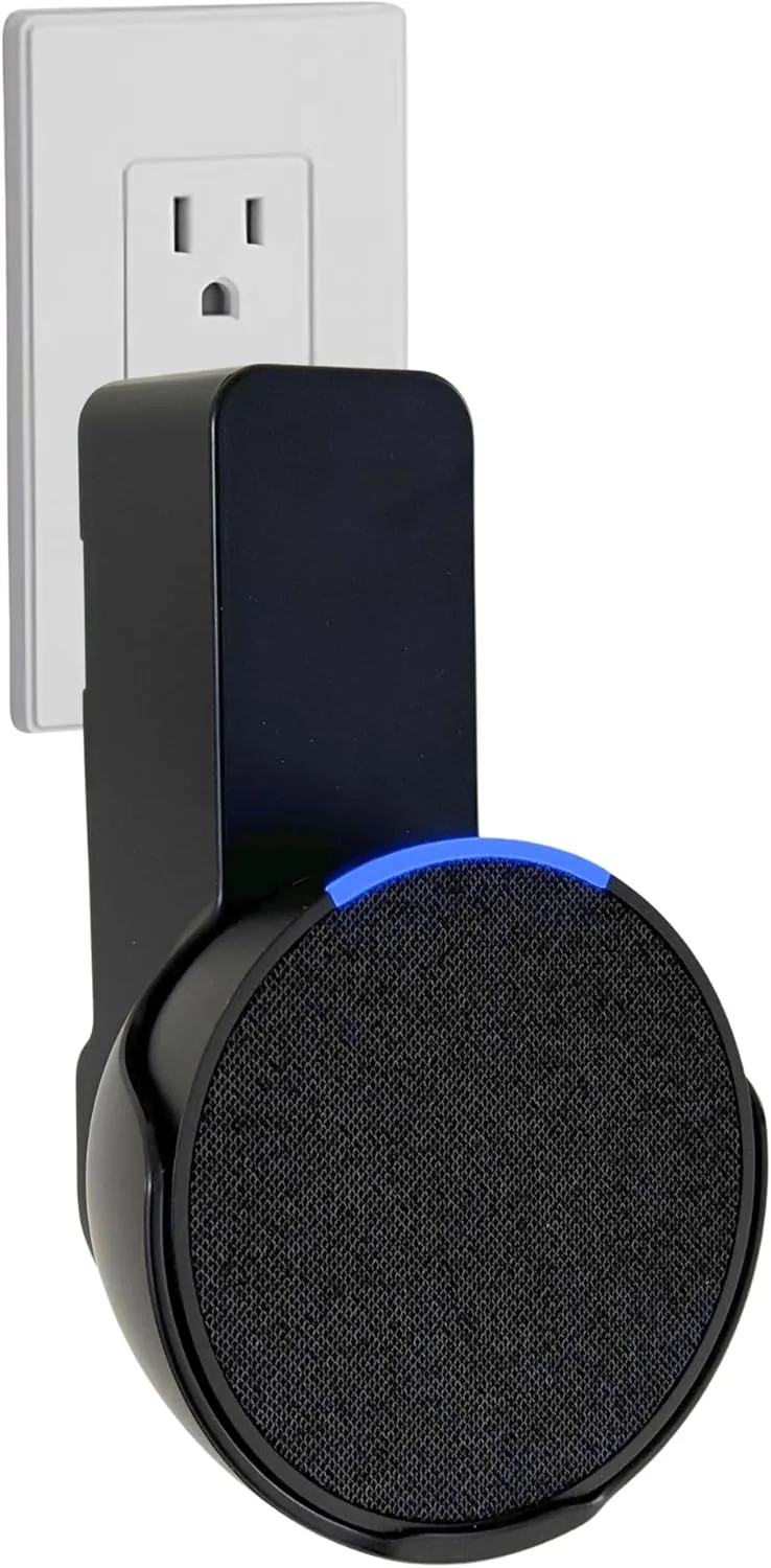 Sintron Outlet Wall Mount Holder for Echᴏ Pop, Smart Speaker Stand Hanger, Space-Saving, No Screws or Drilling Needed, Built-in Cable Management, Decorative Design, Compatible with Google Nest (Black)