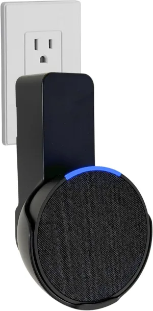 Sintron Outlet Wall Mount Holder for Echᴏ Pop, Smart Speaker Stand Hanger, Space-Saving, No Screws or Drilling Needed, Built-in Cable Management, Decorative Design, Compatible with Google Nest (Black)