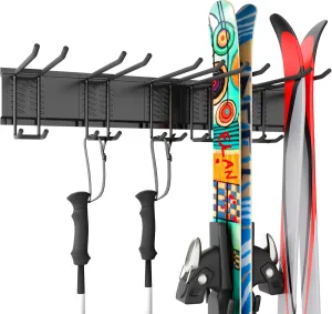 Ski Rack Wall Mount, Ski Holders For Wall, Rack For Garage, Snowboard Storage, Gear Hanger, Organizer, Grabber, Indoor, Store 5 Pairs, 270 lbs Capacity, 32 x 4 Inch, Steel