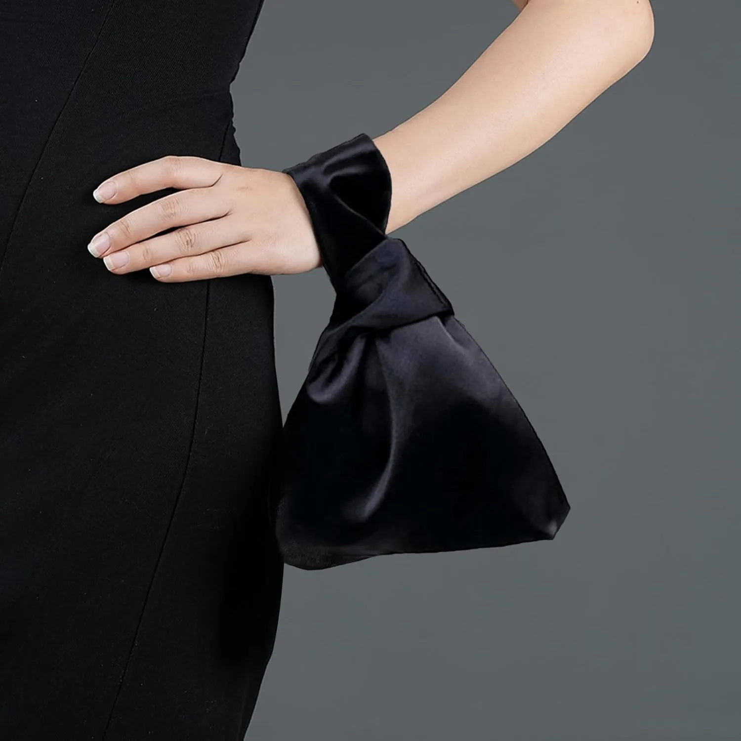 Small Satin Wrist Clutch Purse Bag Mini Knot Evening Handbag for Women