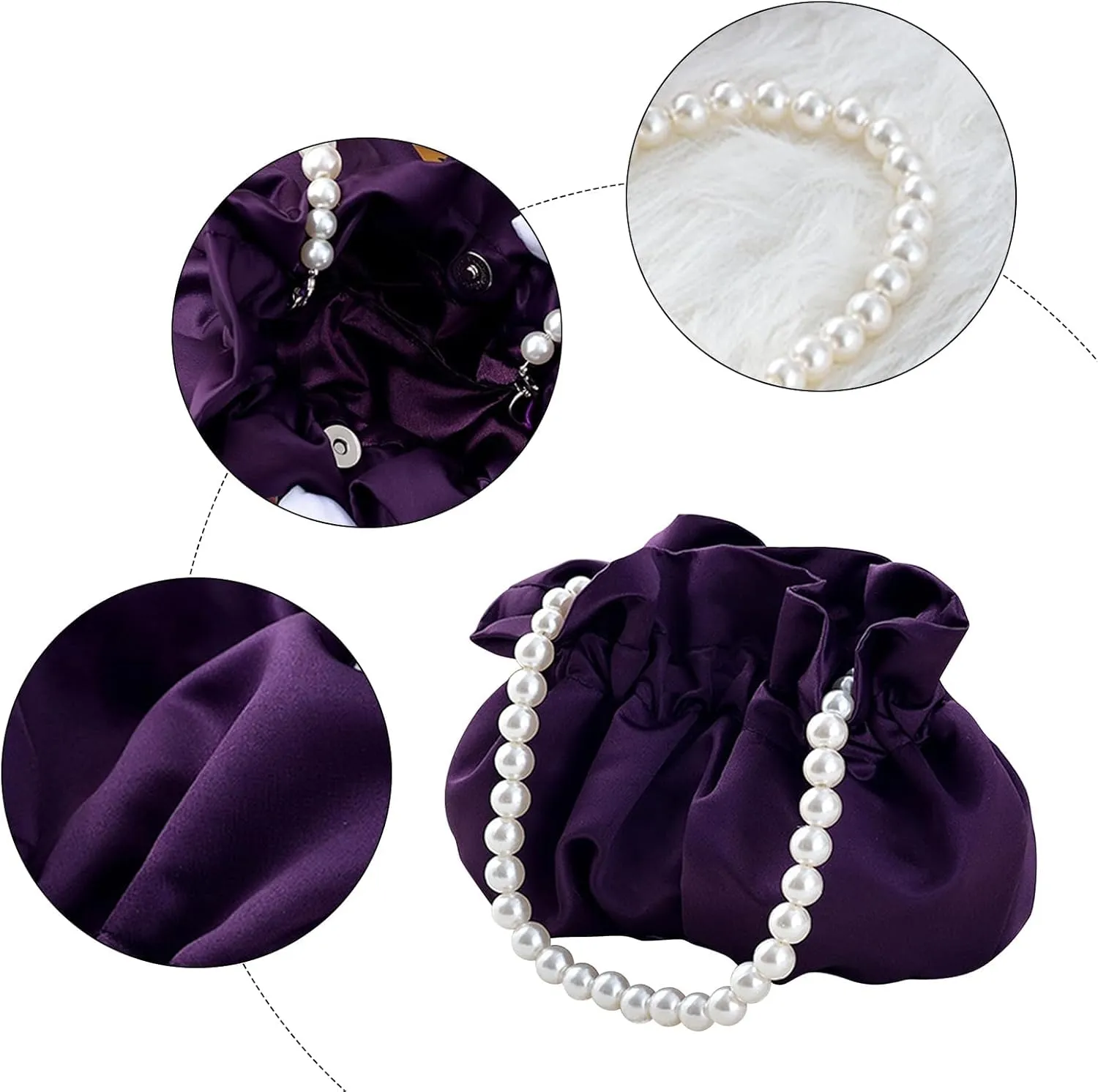 Small Wristlet Purses Mini Bucket Bag Women Hobo Bag with Faux Pearl Chain (Purple)