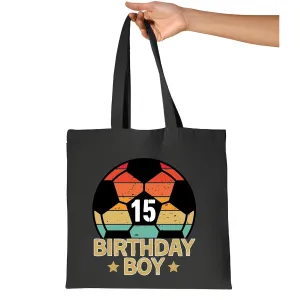 Soccer Player 15th Birthday Gift Idea Boys Fifteenth Bday Navy Black Multicolor Canvas Tote Bag