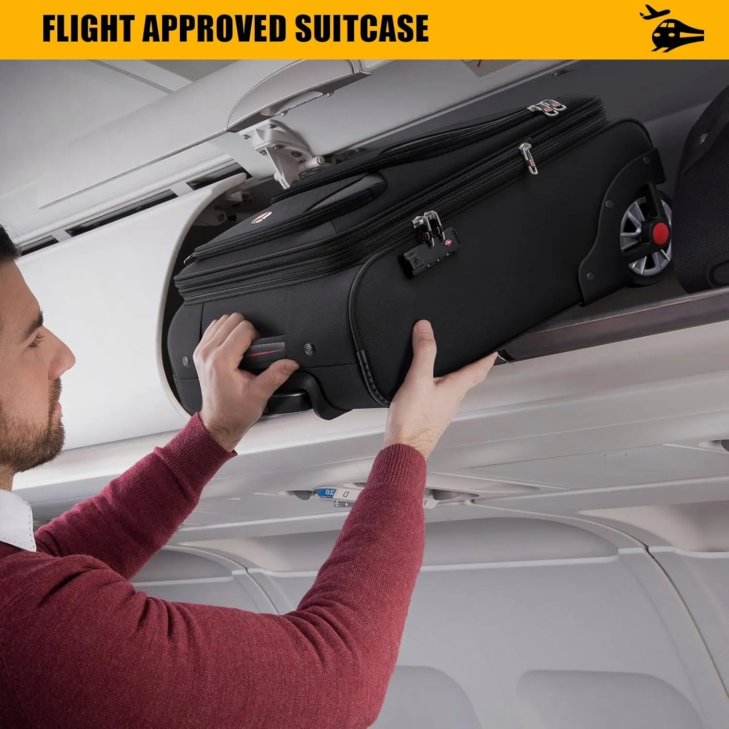 Softside Expandable Luggage with Large Spinner Wheels Carry-On Luggage Suicase (Black, 21-Inch)