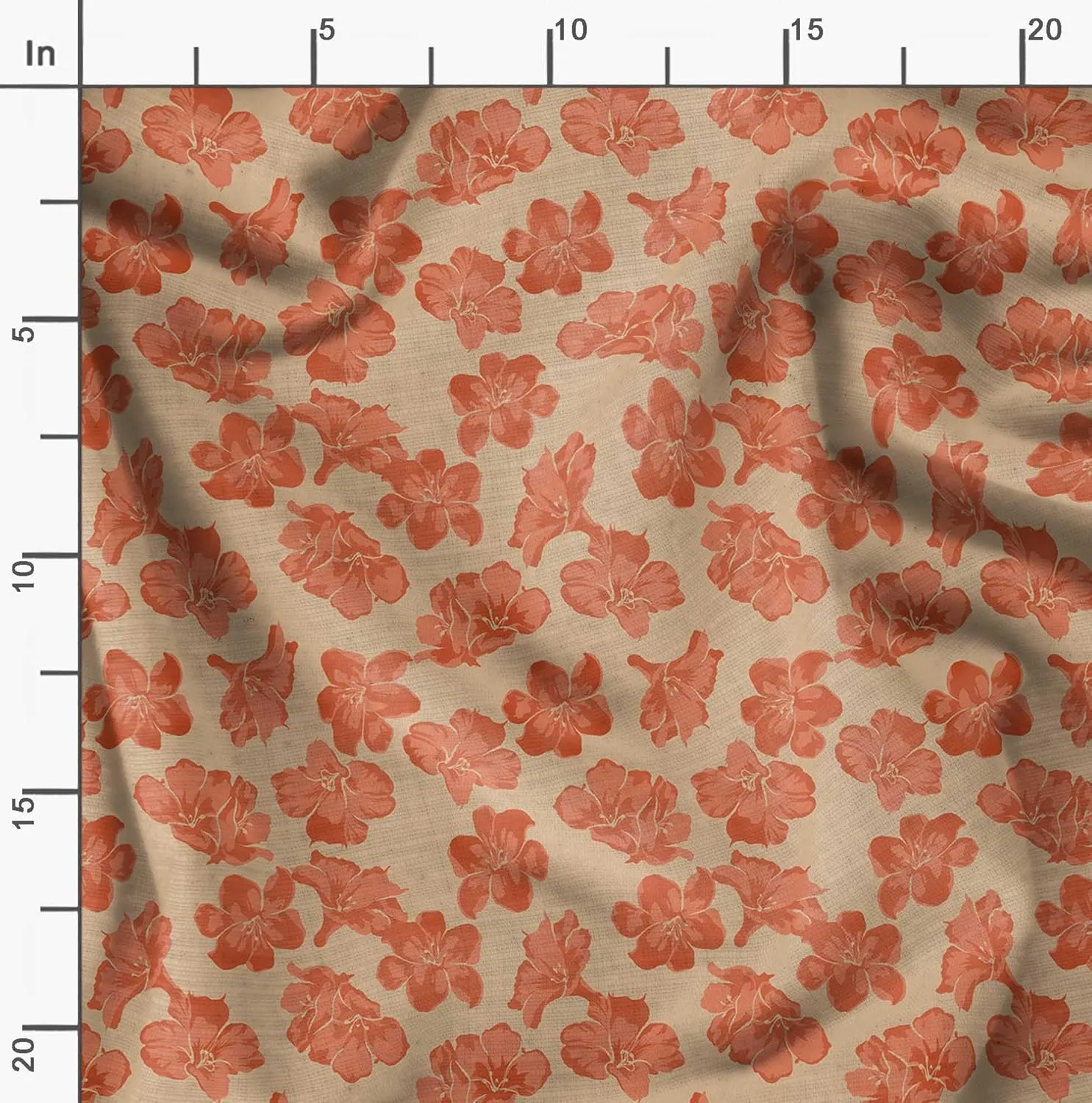 Soimoi Florals Print - Orange, Canvas Fabric Material - 56 Inch Wide, 1 Yard, Unstitched Fabric for Upholstery, Bags, Workwear and Outdoor Gear.