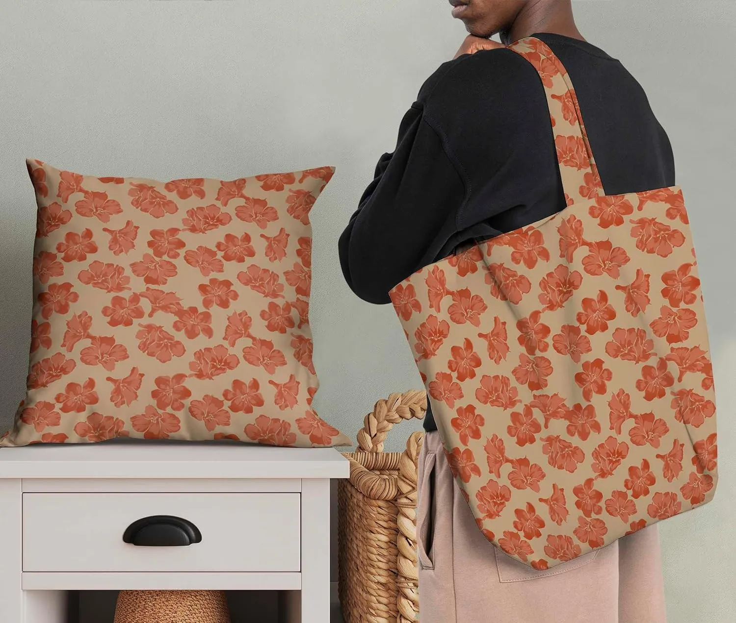 Soimoi Florals Print - Orange, Canvas Fabric Material - 56 Inch Wide, 1 Yard, Unstitched Fabric for Upholstery, Bags, Workwear and Outdoor Gear.