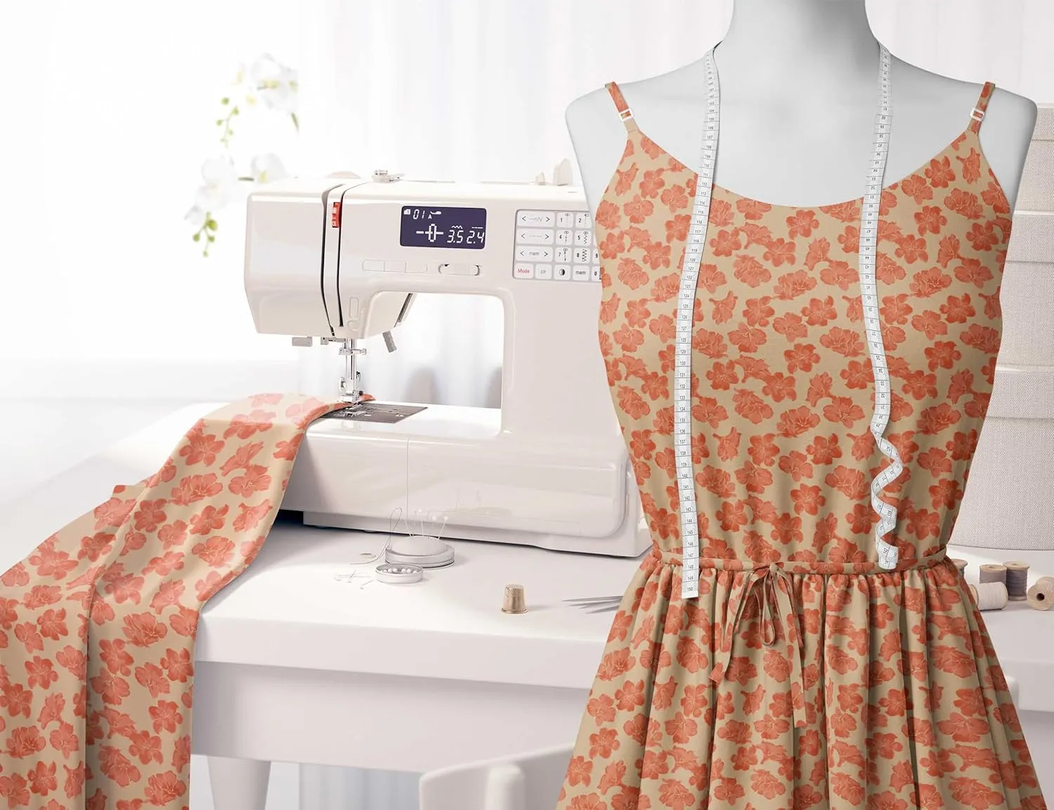 Soimoi Florals Print - Orange, Canvas Fabric Material - 56 Inch Wide, 1 Yard, Unstitched Fabric for Upholstery, Bags, Workwear and Outdoor Gear.