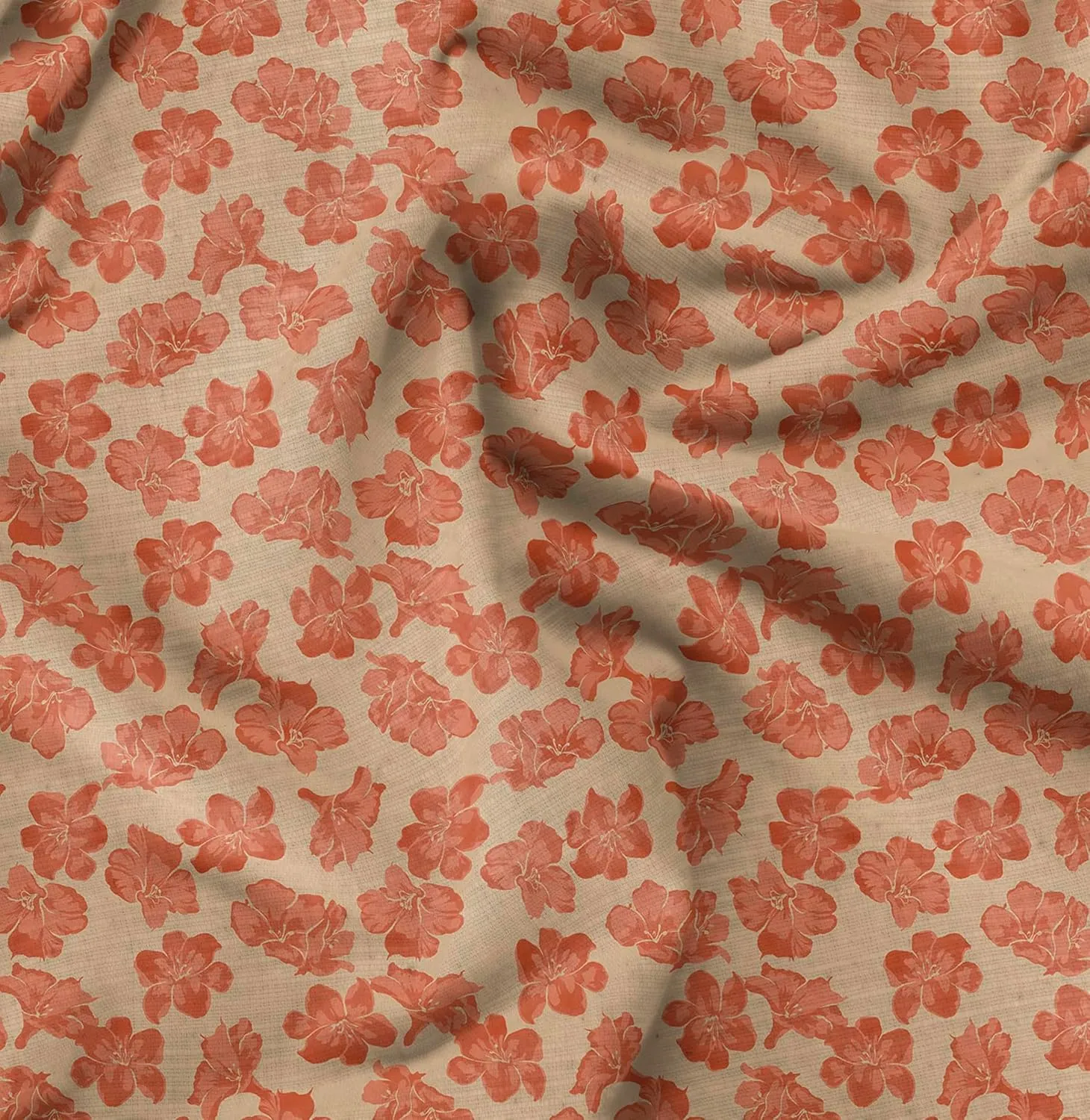 Soimoi Florals Print - Orange, Canvas Fabric Material - 56 Inch Wide, 1 Yard, Unstitched Fabric for Upholstery, Bags, Workwear and Outdoor Gear.