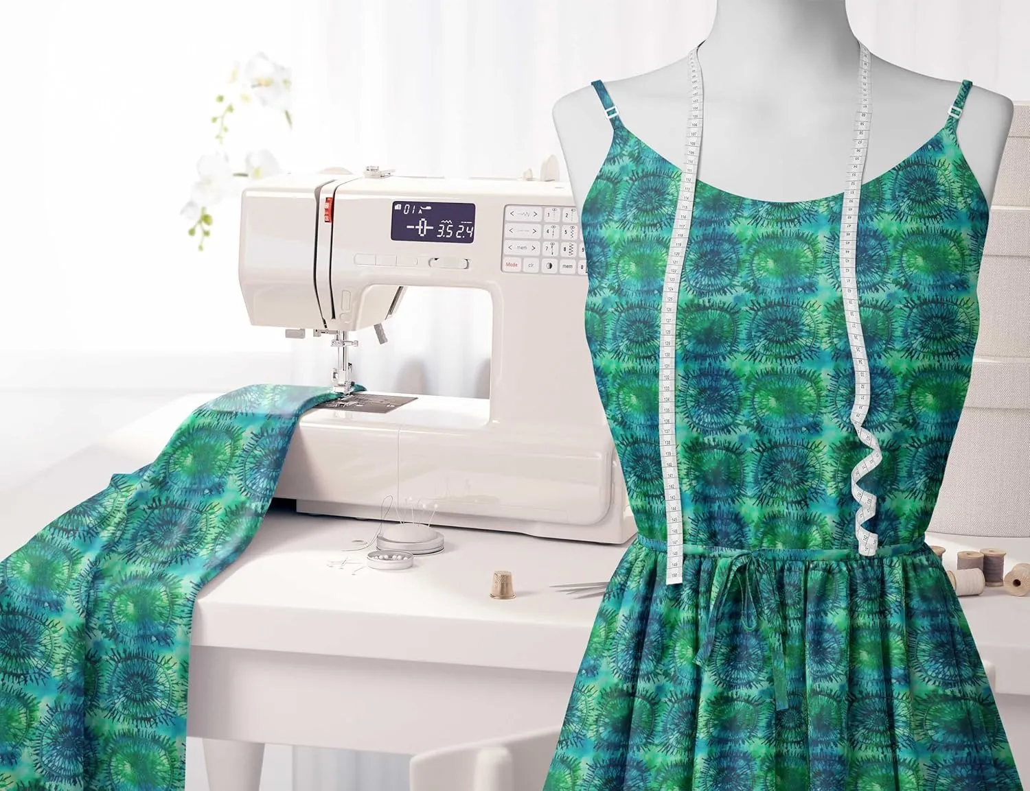Soimoi Shibori Print - Green, Canvas Fabric Material - 56 Inch Wide, 1 Yard, Unstitched Fabric for Upholstery, Bags, Workwear and Outdoor Gear.