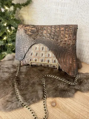 Solid Croc with Coo Flap Clutch/Crossbody